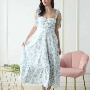 Floral Tie Strap Ruched Detail Maxi Dress